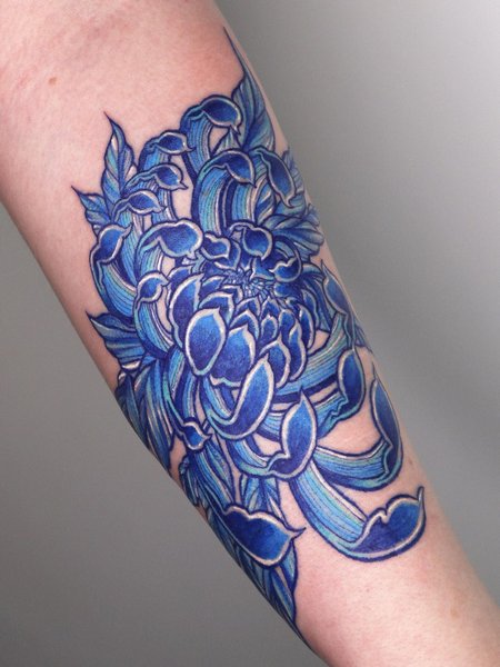 Blue Chrysanthemum Tattoo