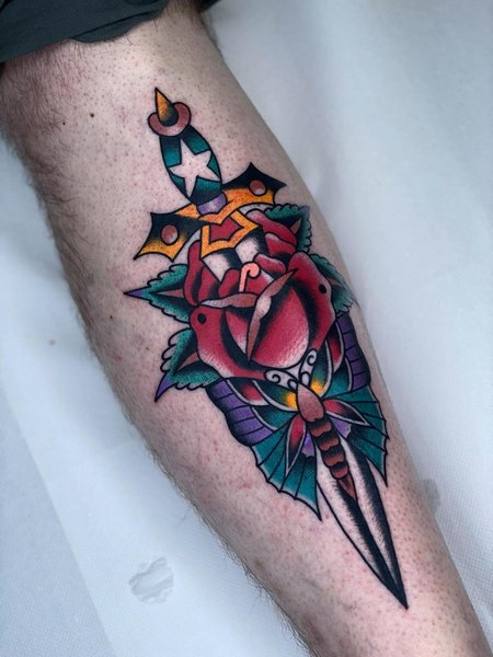 Dagger And Rose Tattoos