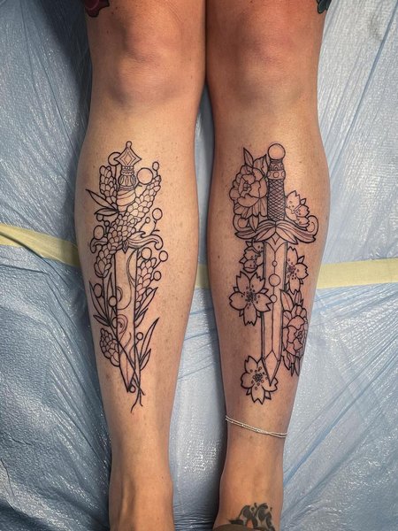 Dagger Tattoo On Leg