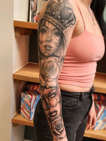 Full Sleeve Queen Tattoo