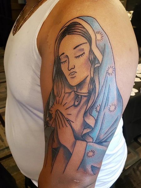 Half Sleeve Virgen De Guadalupe Tattoo