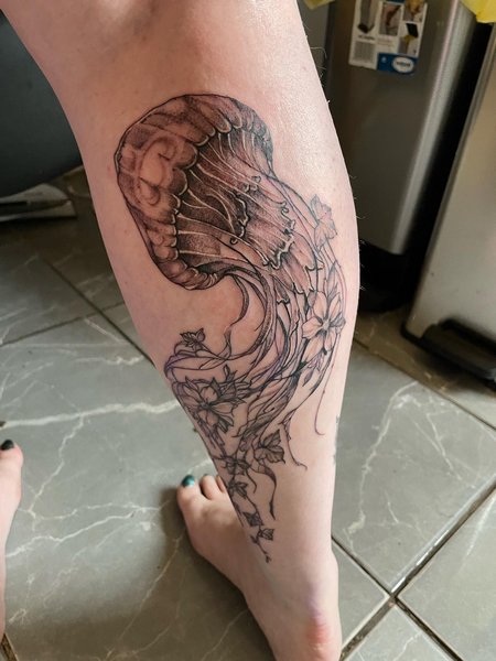 Jellyfish Tattoo On Calf