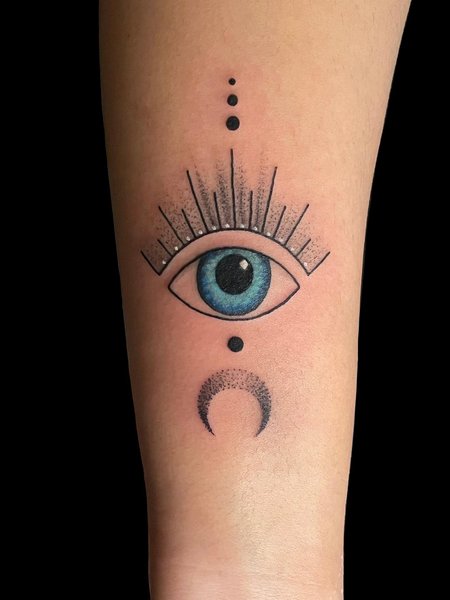 Moon and Evil Eye Tattoo