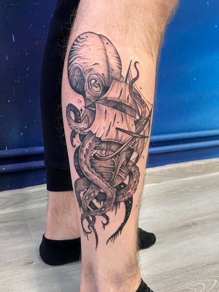 Octopus Tattoo On Calf