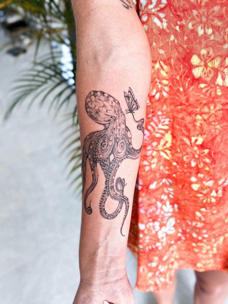 Octopus Tattoo On Forearm