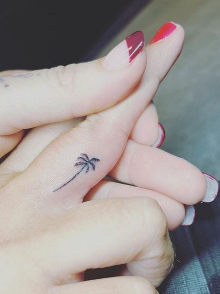 Palm Tree Tattoo On Finger