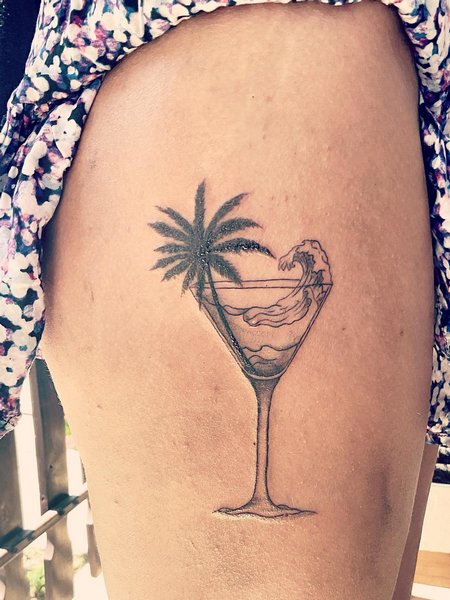 Palm Tree Tattoo On Thigh