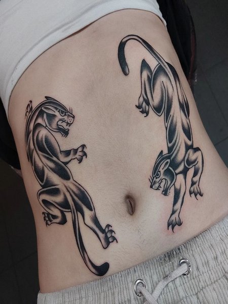 Panther Tattoo On Stomach