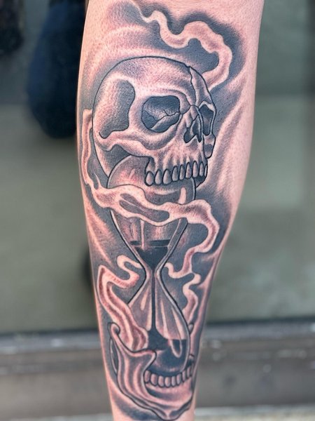 Skull And Hourglass Tattoo