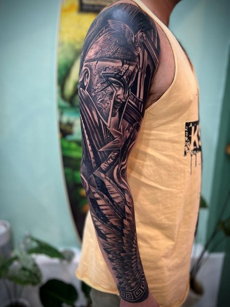Spartan Warrior Full Sleeve Tattoo