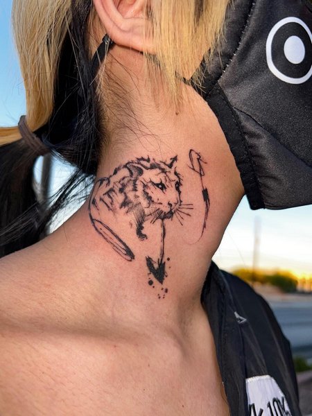 Tiger Tattoo On Neck