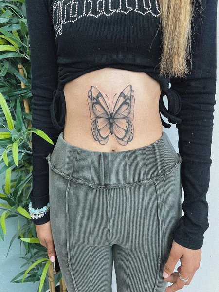 Butterfly Stomach Tattoo