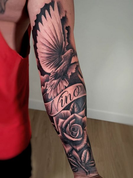 Dove And Rose Tattoo