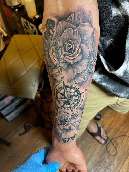 Rose Compass Tattoo