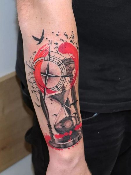 Trash Polka Compass Tattoo