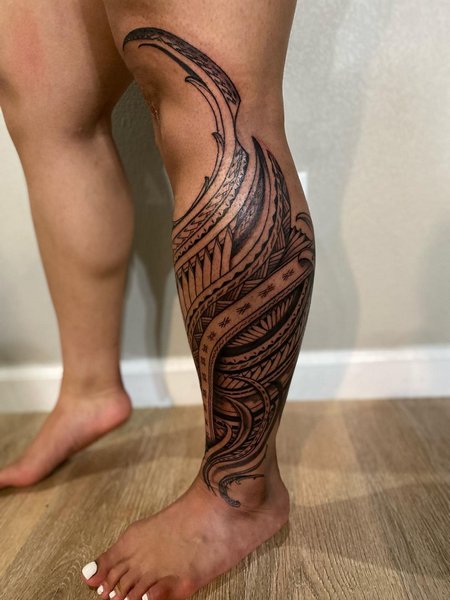 Tribal Calf Tattoo For Women