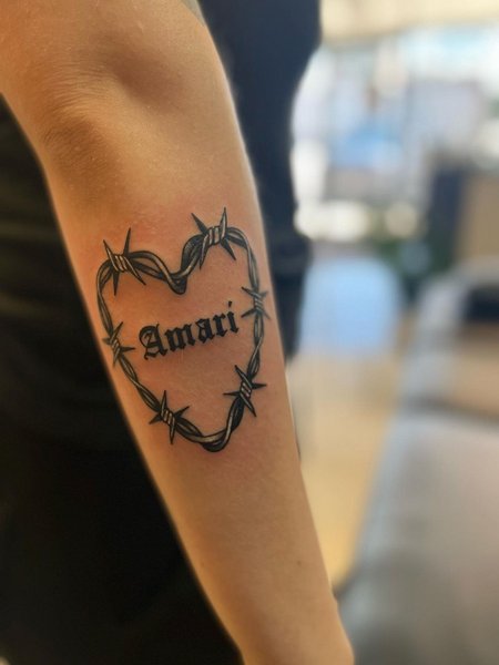 Barbed Wire With Name Tattoo