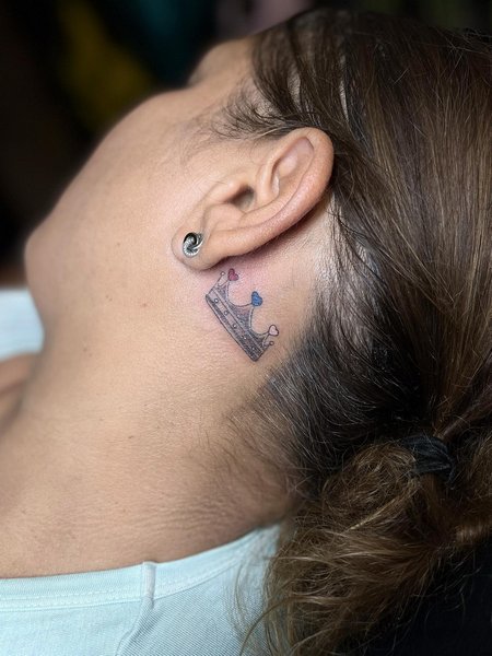 Crown Behind The Ear Tattoo