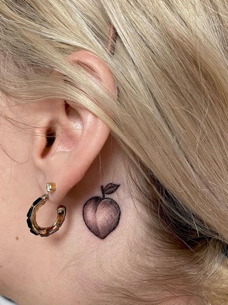 Behind The Ear Peach Tattoo